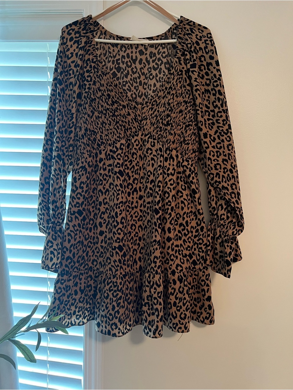 Girls' Leopard Print Long-Sleeve Ruffle Dress - Brown/Black